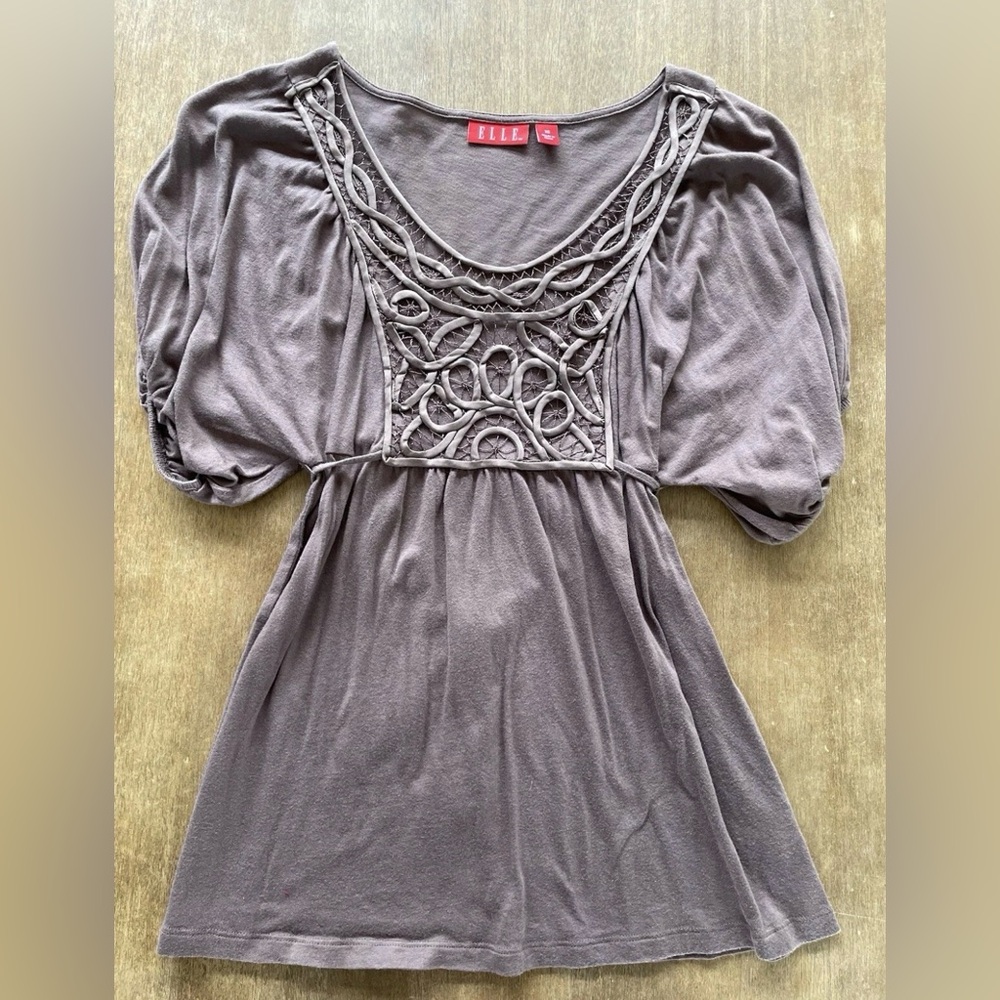 Elle Women's Taupe Blouse with Unique Lace Like Design